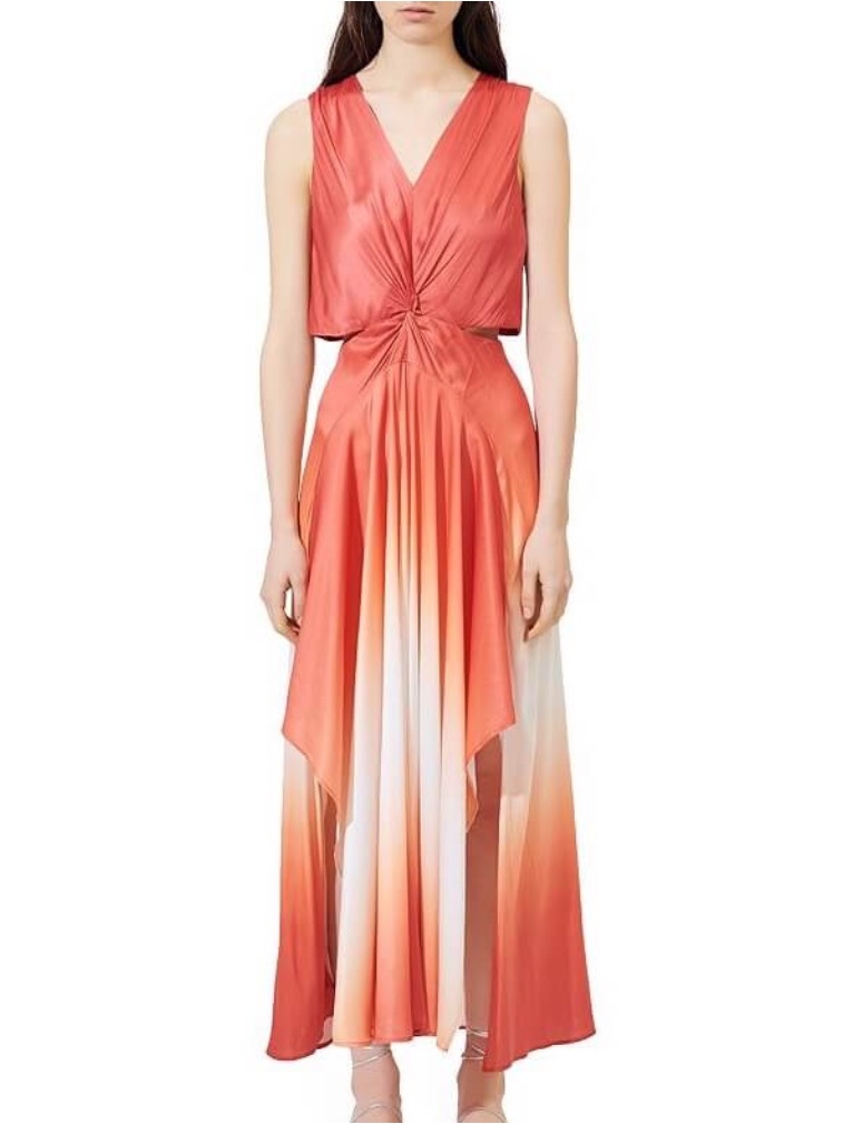 Maje Coral Ombre Knot-Front V-Neck Maxi Dress
